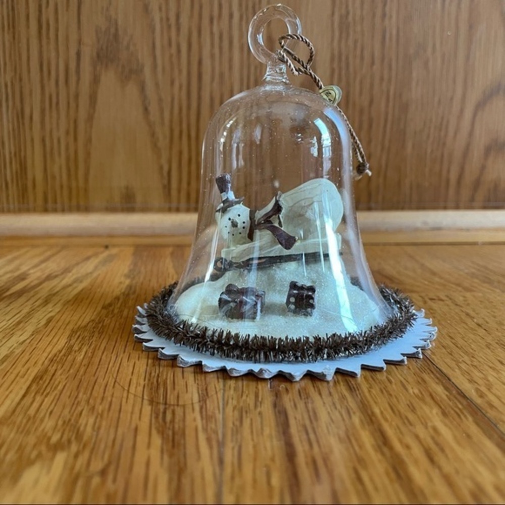 NWOT Flurryville Collection SLEDDING STANLEY Snowman 4" Ornament Glass Bell - Picture 1 of 8